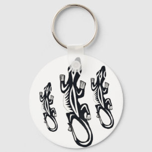 Black and white tribal style lizard  keychain
