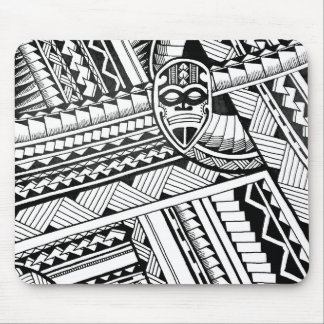 Black and White Tribal Tattoo African Mask Design Mouse Pad
