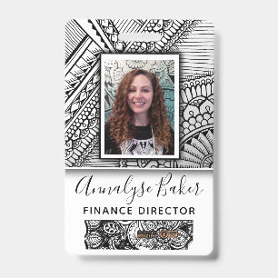 Black and White Tribal Tattoo Employee Photo Name Badge