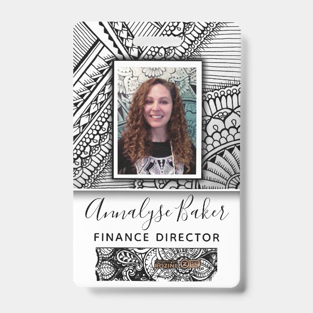 Black and White Tribal Tattoo Employee Photo Name Badge (Front)