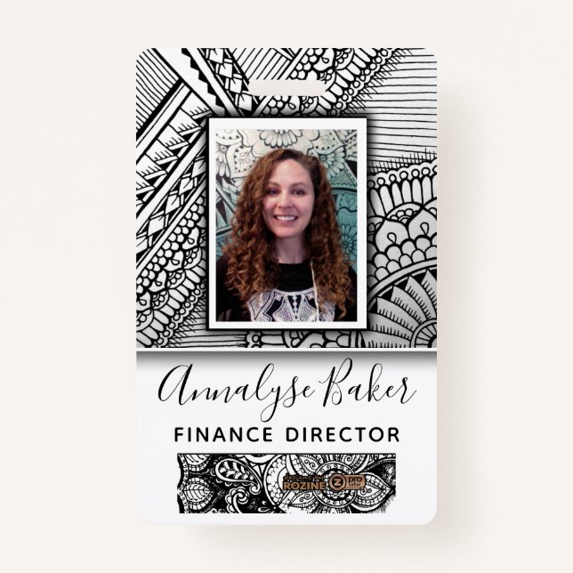 Black and White Tribal Tattoo Employee Photo Name Badge (Front)