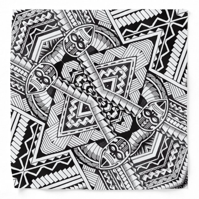 Black and White Tribal Tattoo Pattern Father's Day Bandana (Front)