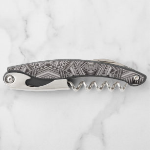Black and White Tribal Tattoo Pattern Father's Day Waiter's Corkscrew