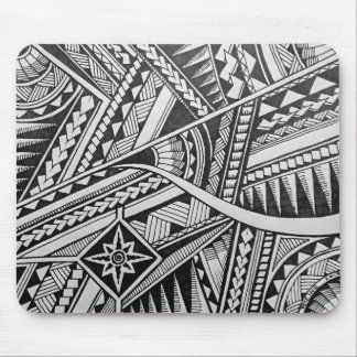 Black and White Tribal Tattoo Stars Stripes Design Mouse Pad