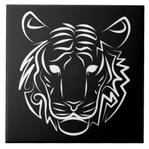 Black and White Tribal Tiger Ceramic Tile