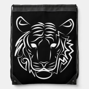 Black and White Tribal Tiger Drawstring Bag