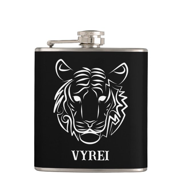Black and White Tribal Tiger Flask (Front)
