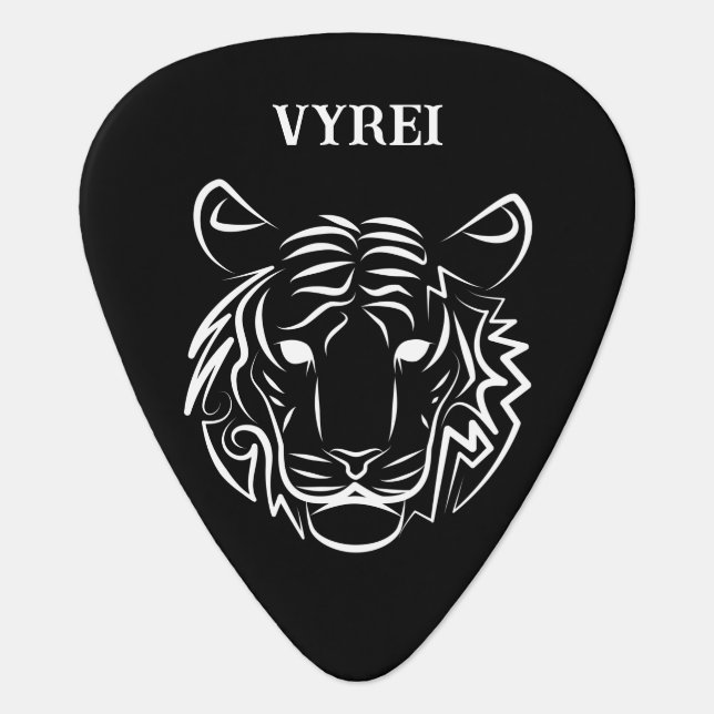 Black and White Tribal Tiger Guitar Pick (Front)