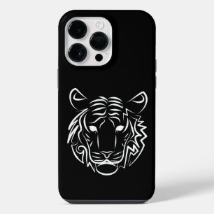 Black and White Tribal Tiger iPhone 14 Pro Max Case