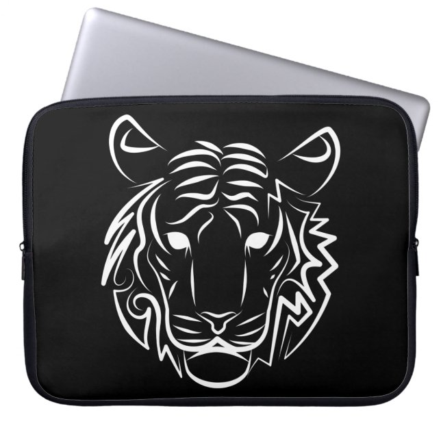 Black and White Tribal Tiger Laptop Sleeve (Front)