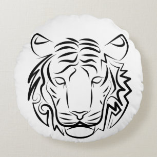 Black and White Tribal Tiger Round Pillow