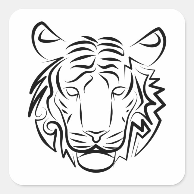 Black and White Tribal Tiger Square Sticker (Front)