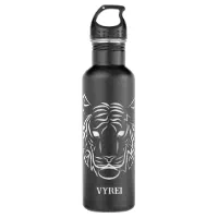 Monochrome Tribal Print - Neutral Stainless Steel Water Bottle with Straw