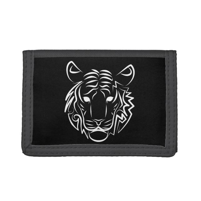Black and White Tribal Tiger Trifold Wallet (Front)