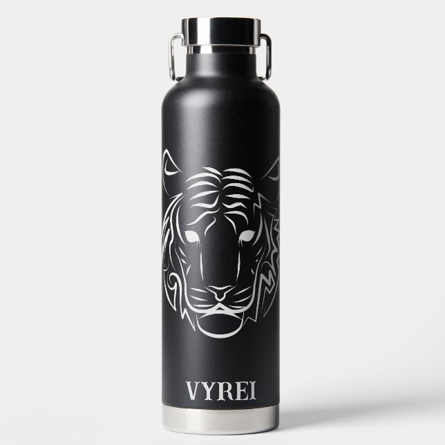 Black and White Tribal Tiger Water Bottle (Front)