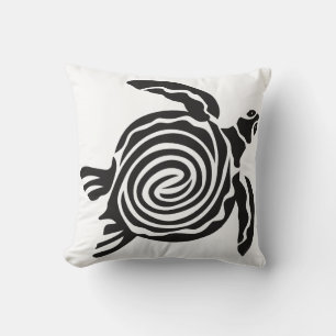 Black and White Tribal Turtle Art Throw Pillow