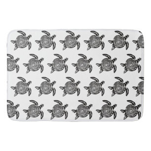 Black and White Tribal Turtle Pattern Bath Mat