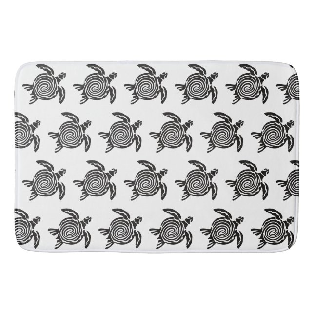 Black and White Tribal Turtle Pattern Bath Mat (Front)