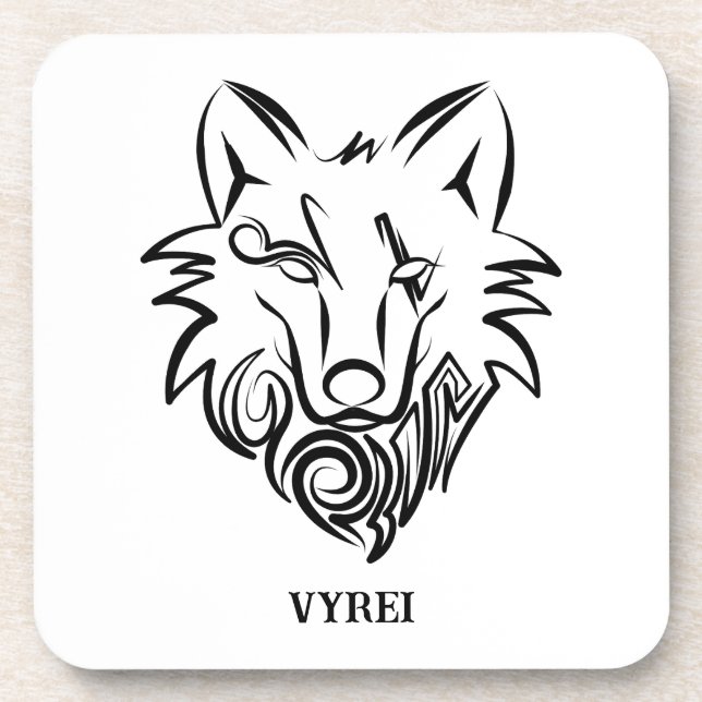 Black and White Tribal Wolf Beverage Coaster (Front)