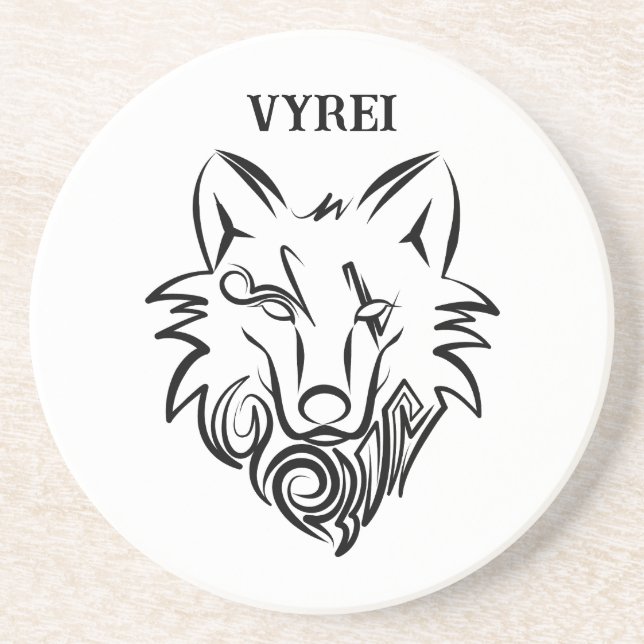 Black and White Tribal Wolf Coaster (Front)