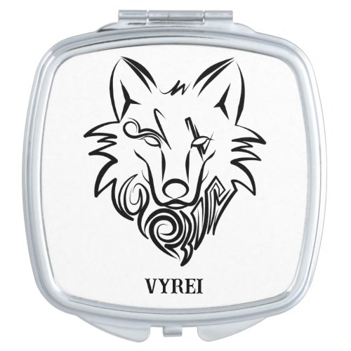 Black and White Tribal Wolf Compact Mirror