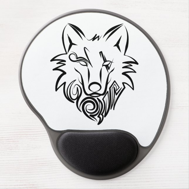Black and White Tribal Wolf Gel Mouse Pad (Front)