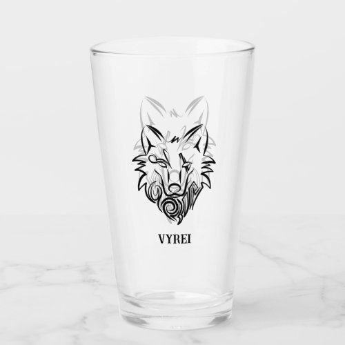 Black and White Tribal Wolf Glass
