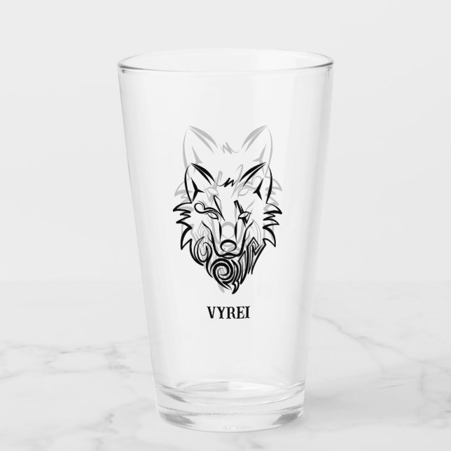Black and White Tribal Wolf Glass (Front)