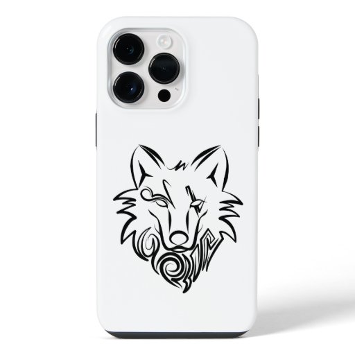 Black and White Tribal Wolf iPhone 14 Pro Max Case