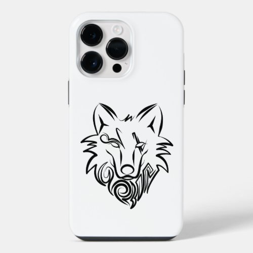 Black and White Tribal Wolf iPhone 14 Pro Max Case