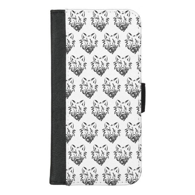 Black and White Tribal Wolf iPhone Wallet Case (Front)
