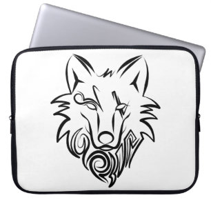 Black and White Tribal Wolf Laptop Sleeve