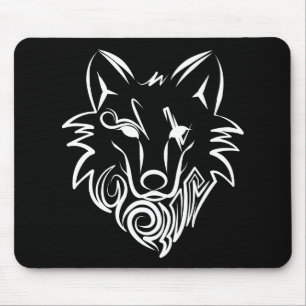 Black and White Tribal Wolf Mouse Pad
