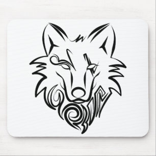 Black and White Tribal Wolf Mouse Pad