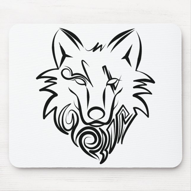 Black and White Tribal Wolf Mouse Pad (Front)