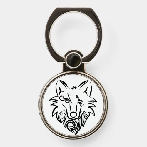 Black and White Tribal Wolf Phone Ring Stand