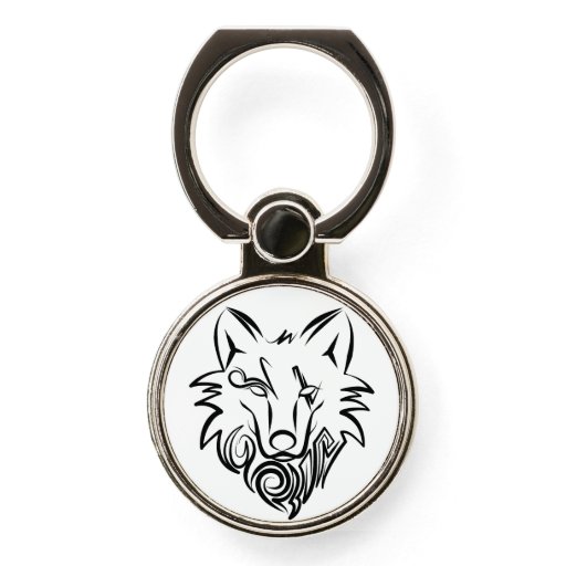 Black and White Tribal Wolf Phone Ring Stand