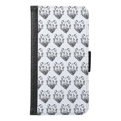 Black and White Tribal Wolf Samsung Galaxy S6 Wallet Case