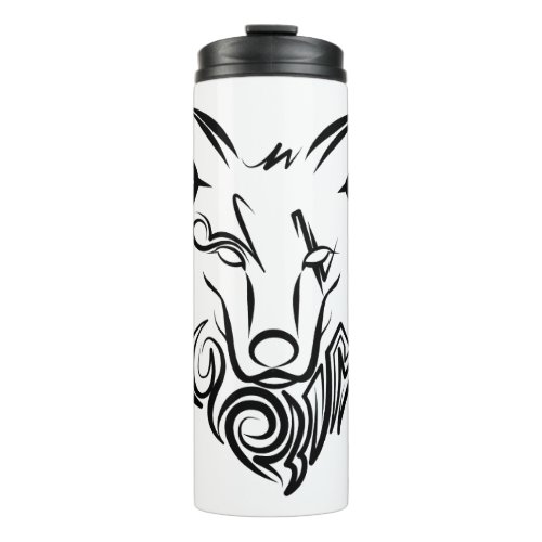 Black and White Tribal Wolf Thermal Tumbler