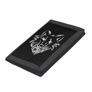 Black and White Tribal Wolf Tri-fold Wallet
