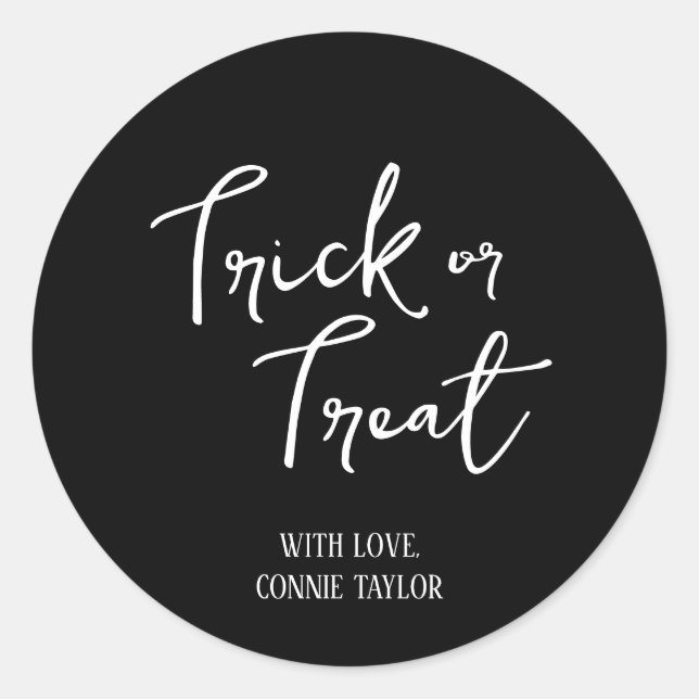 Black and White, Trick or Treat Party Favor Classic Round Sticker (Front)