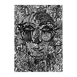 Black and White Trippy Line Portrait Acrylic Print