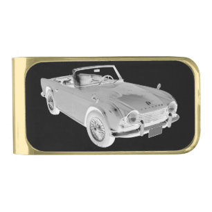 Black And White Triumph Tr4  Sports Car Gold Finish Money Clip