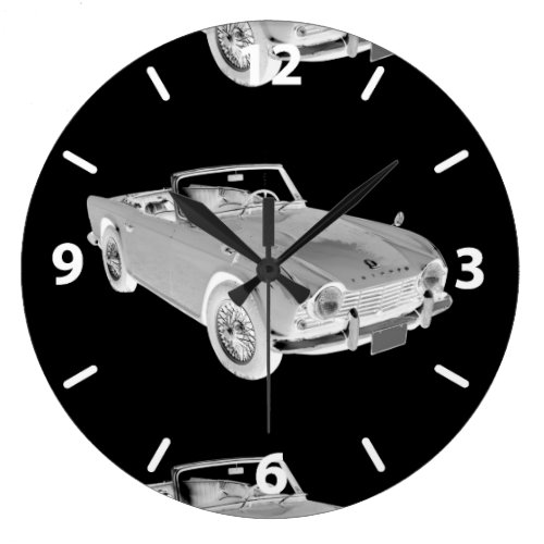 Black And White Triumph Tr4  Sports Car Large Clock