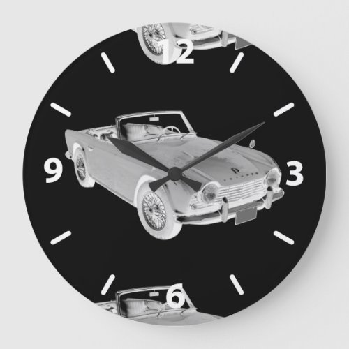 Black And White Triumph Tr4  Sports Car Large Clock