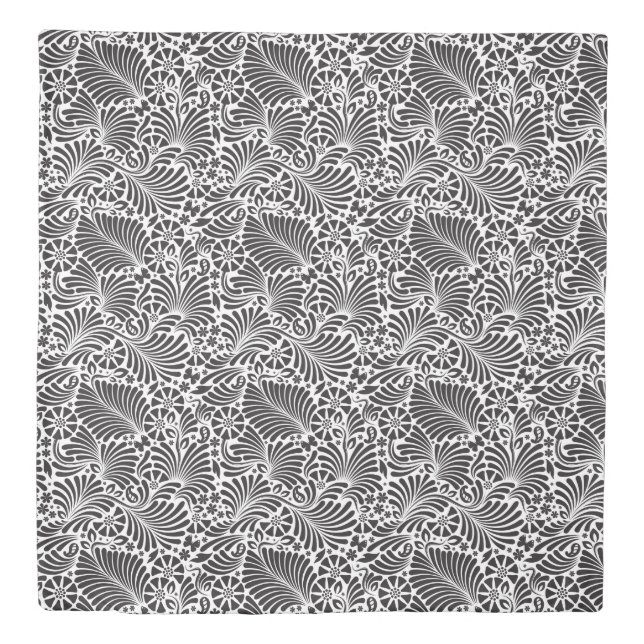 Black and White Tropical Damask Pattern Duvet Cover (Front)