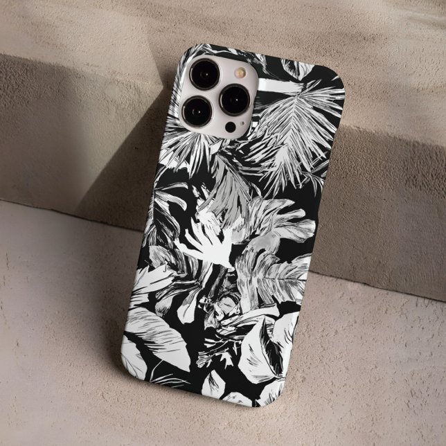 Black and White Tropical Leaf Design Case-Mate iPhone Case (Modern Black and White Tropical Jungle Leaf Design Case-Mate iPhone Case)