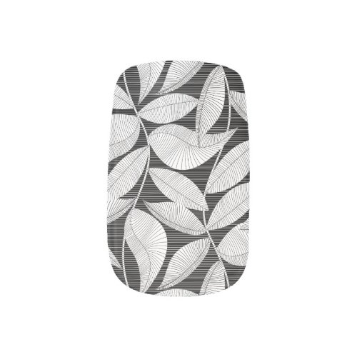 Black and white tropical leaf minx nail art