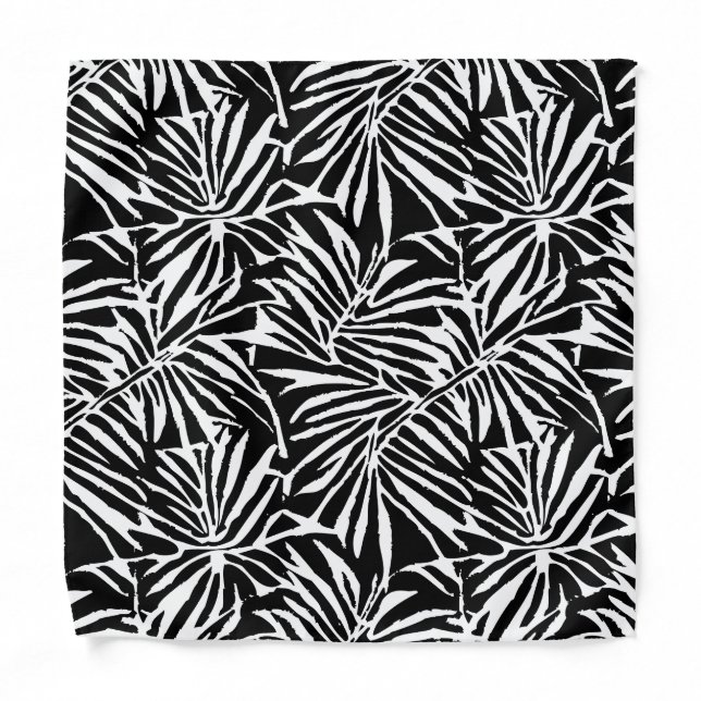 Black And White Tropical Leaf Repeating Pattern Bandana (Front)