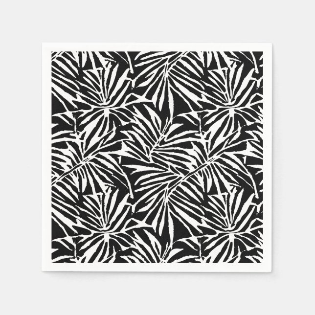 Black And White Tropical Leaf Repeating Pattern Napkins (Front)